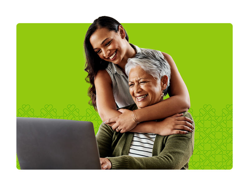 Front Porch Blog - two women in front of a laptop